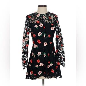 Lela Rose Black and Red Floral Lace Prom Wedding Whimsigoth Dress size XS